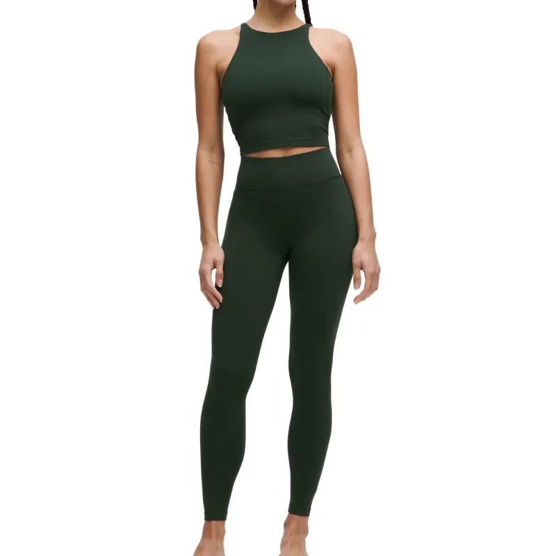 Lululemon Groove Collection High-Rise Ribbed Panel Tight Sports Pants 28' Women's Green-2