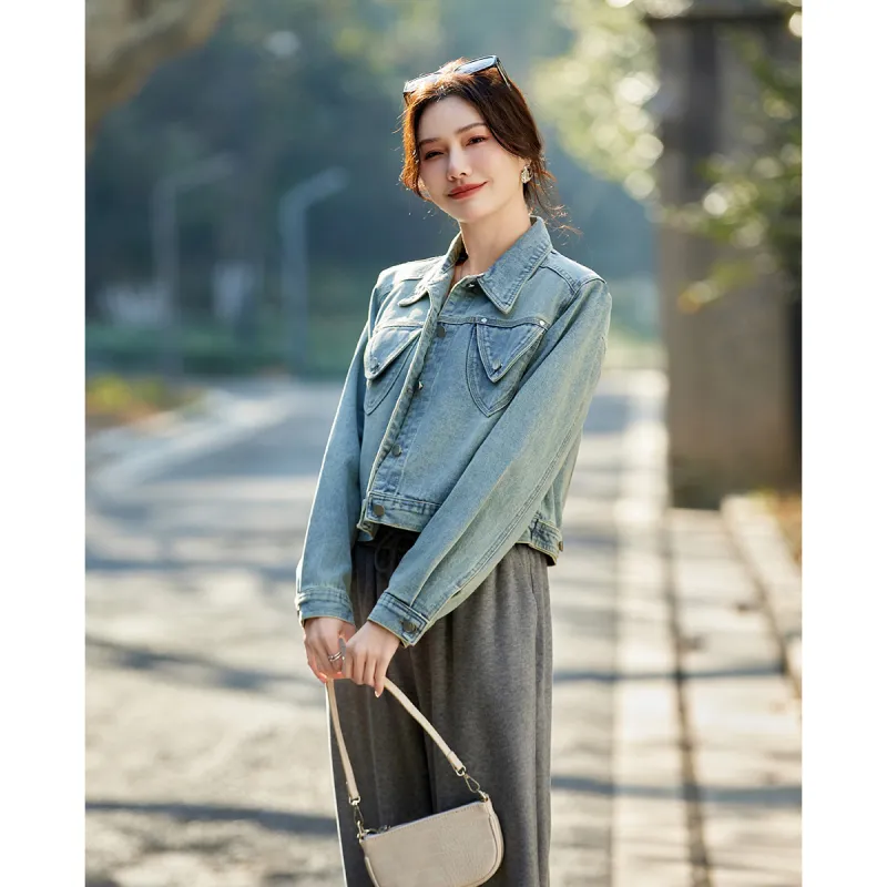TERRE BLEUE Spring, Fall Denim Jacket Loose Fit Women's-4