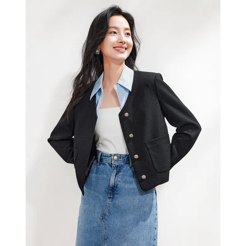 Like The Age Of Water Spring Velvet feel Coat Straight Women's Black-3