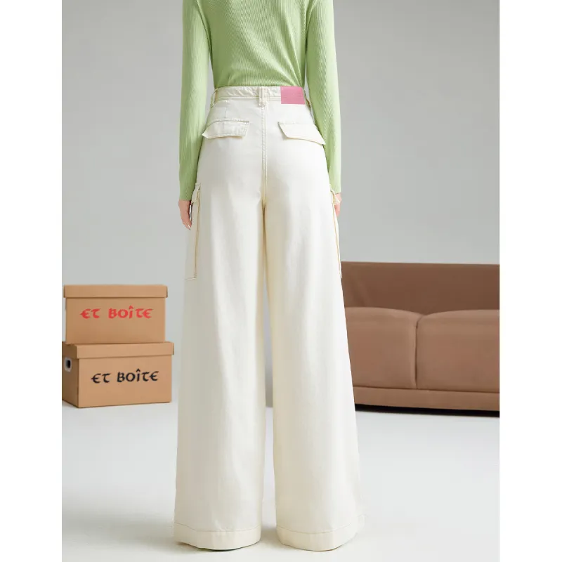FAWENXIANGZI Spring, Fall, Winter Casual Pants Loose Fit Women's Ecru-1