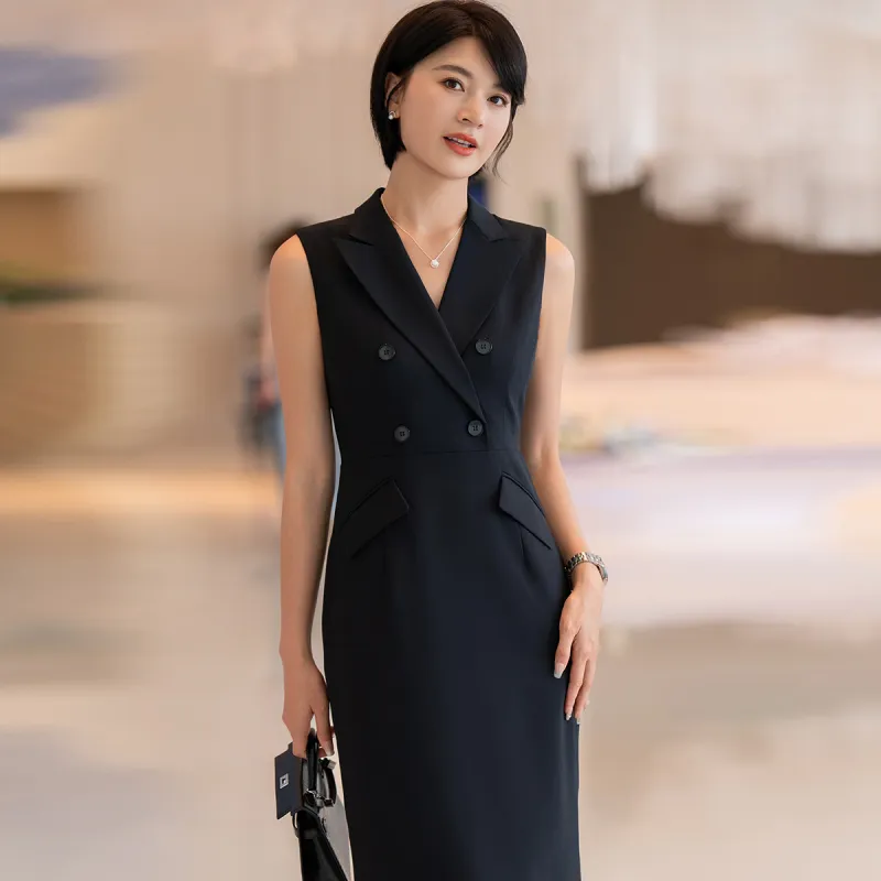 ONE SHALLOW Sleeveless Dress Women's Navy Blue-6