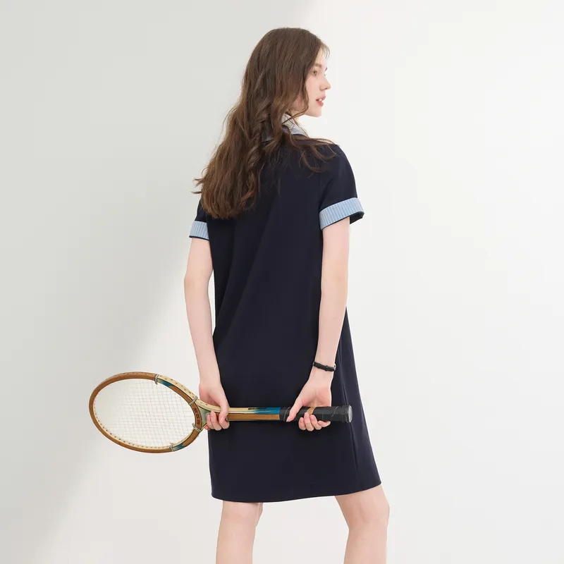 3COLOUR Short Sleeved Dress Women's Navy Blue-5