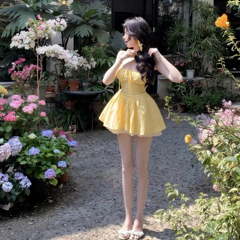 GLEE DIARY Slip Dress Women's Yellow-4