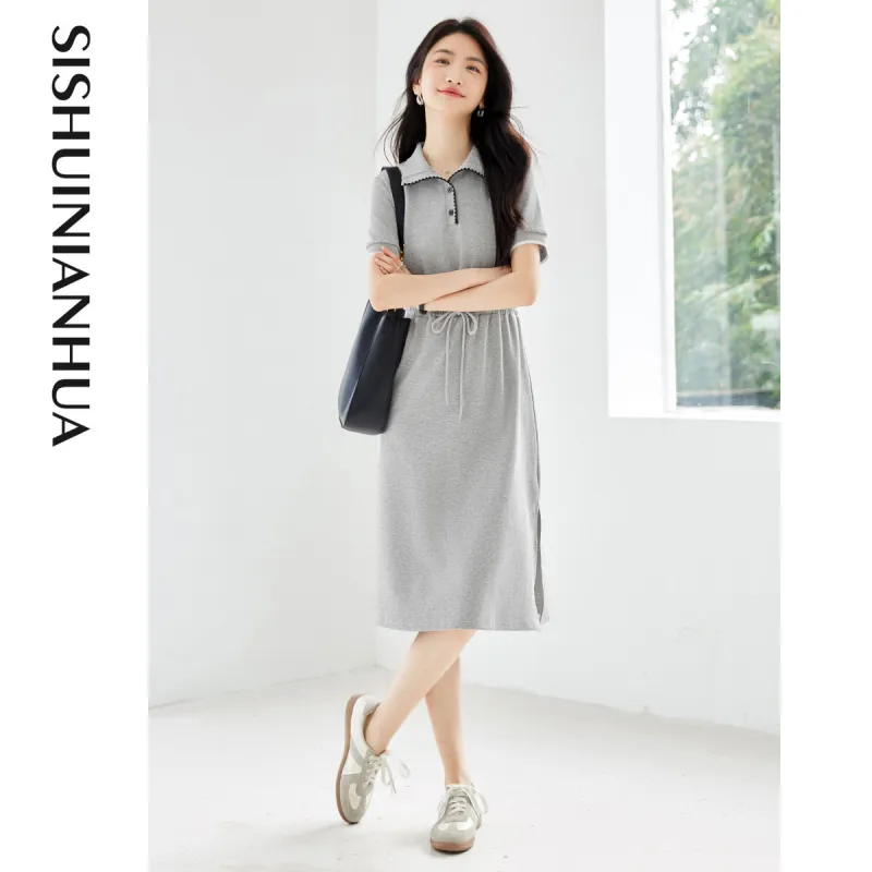 Like The Age Of Water Short Sleeved Dress Slim Fit Women's Gray-2