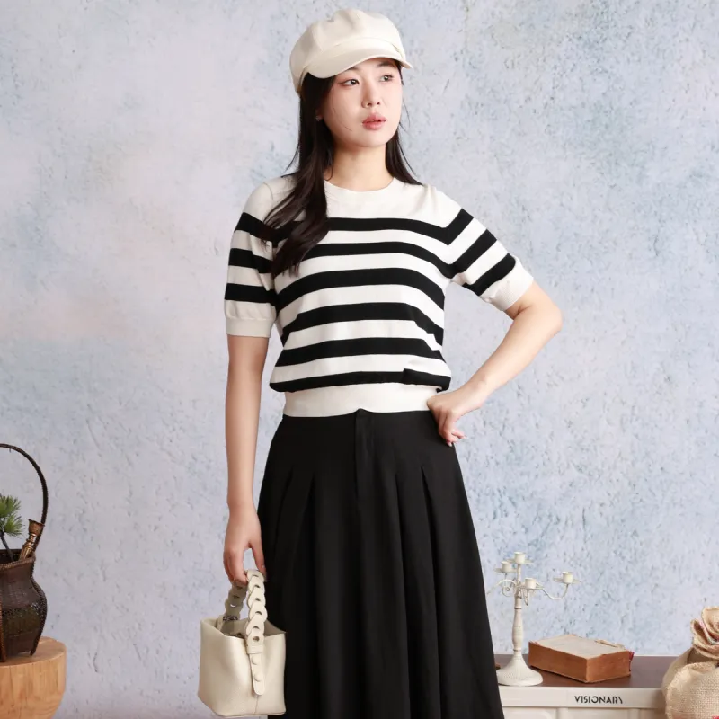 SETIROM Knitwear Women's Black White Stripes-5