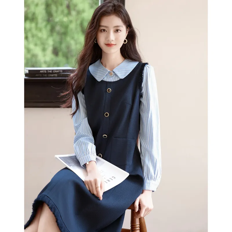 Like The Age Of Water Short Sleeved Dress Regular Women's Navy Blue-3