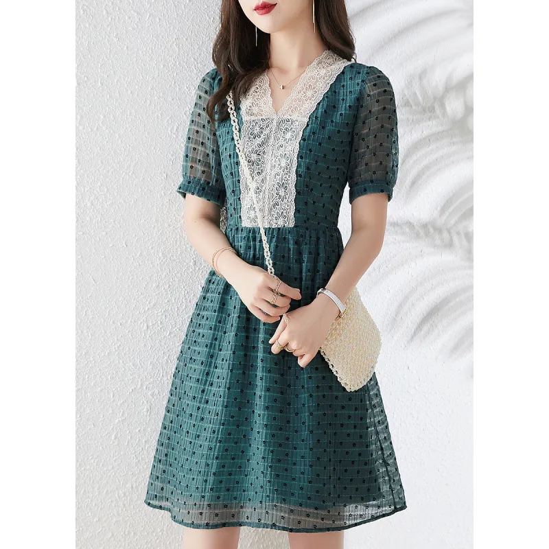 Like The Age Of Water Short Sleeved Dress Loose Fit Women's Blue Green-2