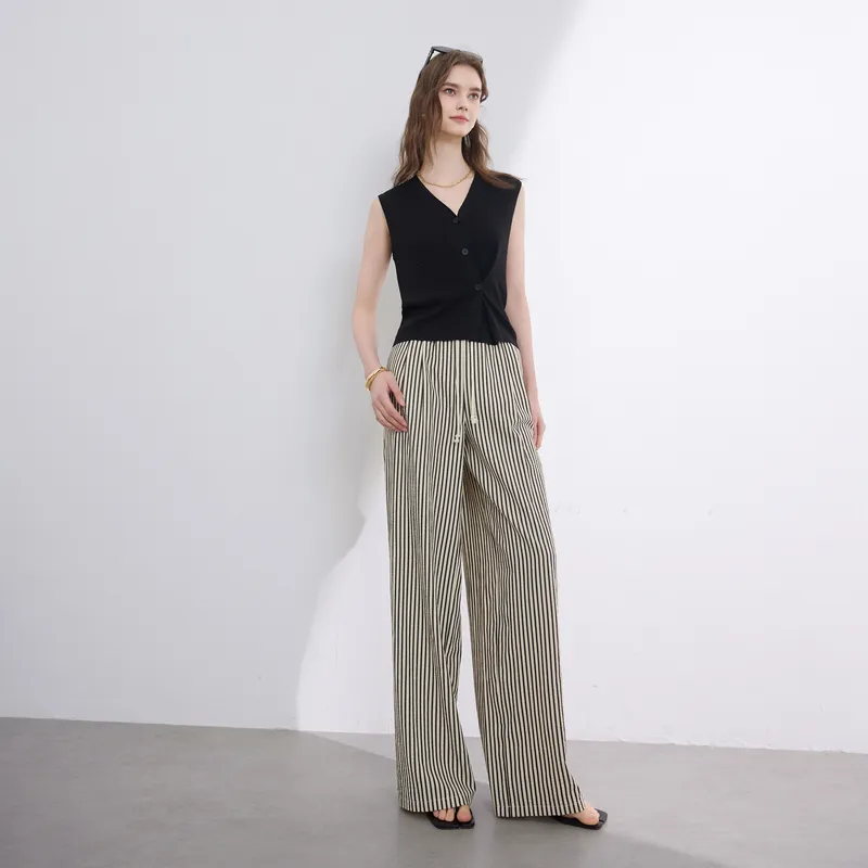 3COLOUR Casual Pants Women's Black Rice Stripes-6