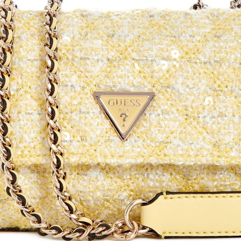GUESS Fabric+Artificial Leather Envelope Bag, Shoulder Bag Women's Yellow-5