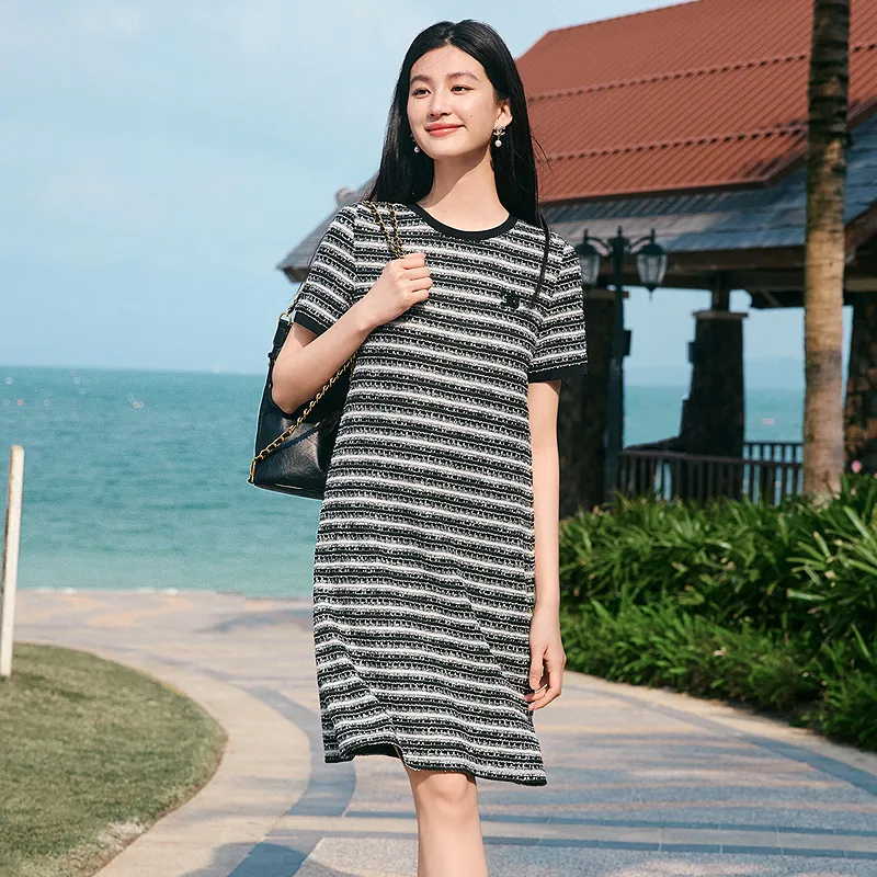 JZ. ANNAKRO Long Sleeved Dress Women's Black White Stripes-2