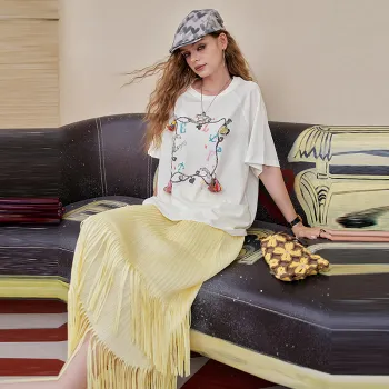 ELF SACK Two Piece Skirt Sets Women's Holiday Yellow White