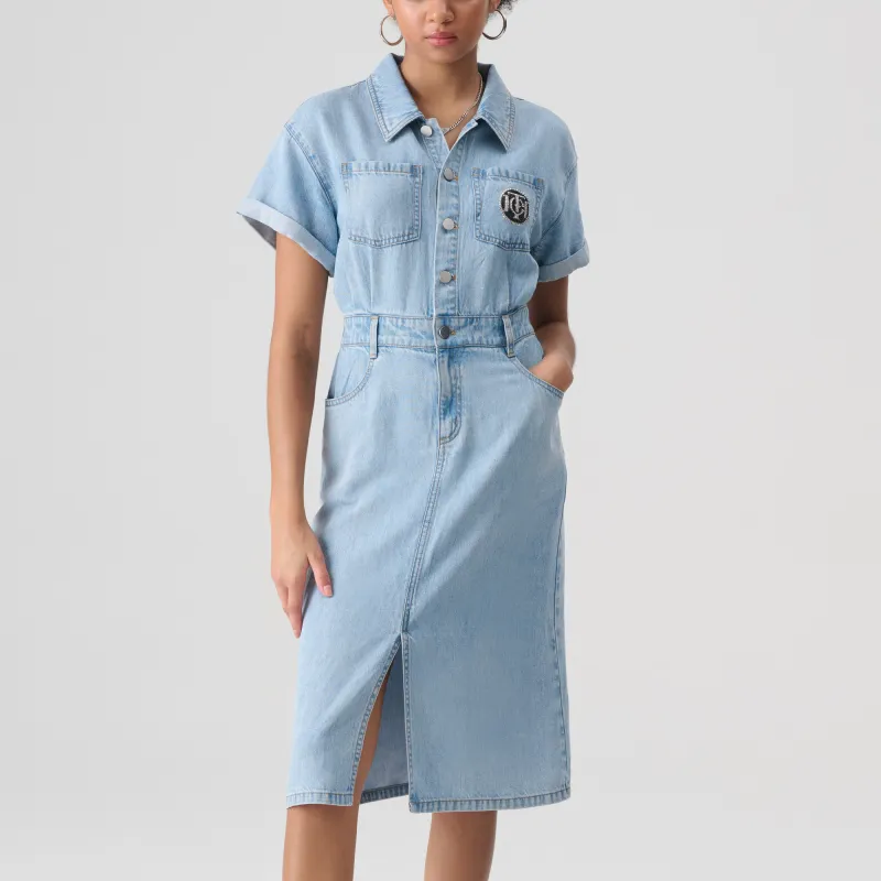 TCH Short Sleeved Dress Women's Denim Blue-3