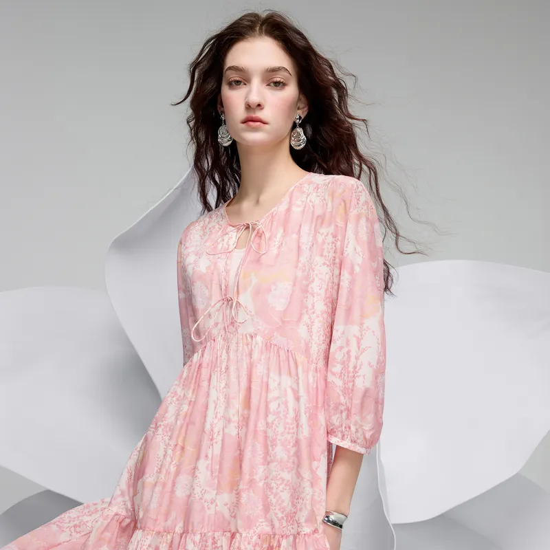 3COLOUR Short Sleeved Dress Women's Cherry Blossom Pink Floral-2
