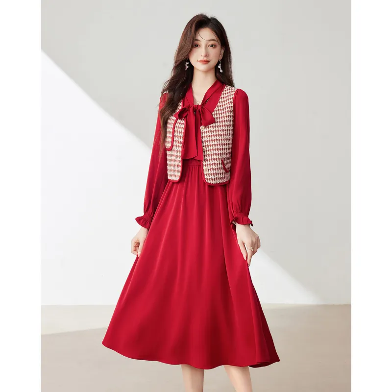Like The Age Of Water Spring Long Sleeved Dress Loose Fit Women's Red-2