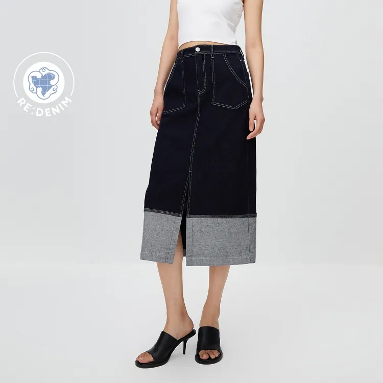 ONLY Denim Long Skirts Women's 1000 Washed Blue Denim 1000JEANS BLUE-2