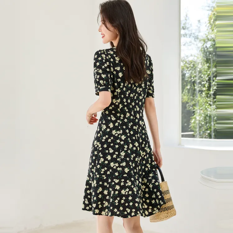 Still Quiet Short Sleeved Dresses Women's Black Green-5