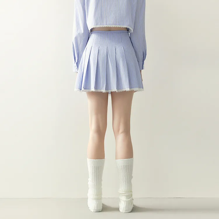 LEDIN Casual Short Skirts Women's Blue Stripes In Stock-5