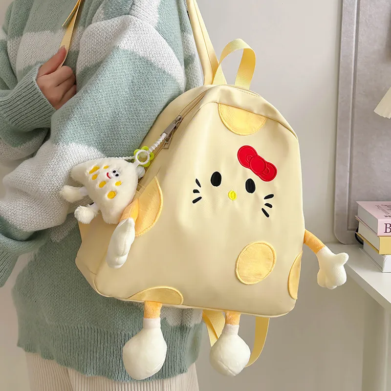 HCXK Nylon Japanese Style Backpack For Female University Students Regular Unisex Yellow-3
