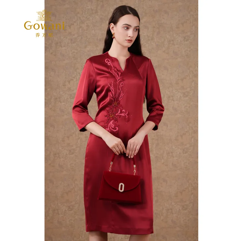 QIAOWANNI Long Sleeved Dresses Women's Persian Red-2