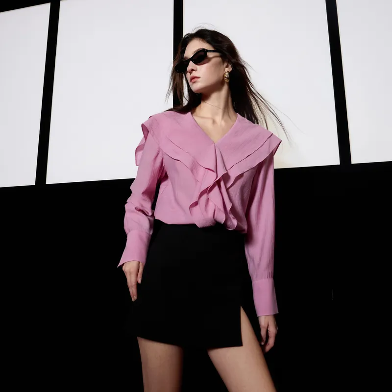 3COLOUR Chiffon Shirt Women's Raspberry Pink-2