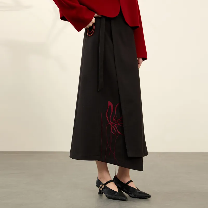 3COLOUR Casual Long Skirt Women's Classic Black-6
