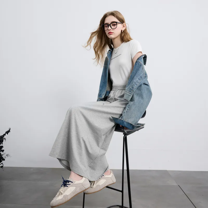 3COLOUR Casual Long Skirt Women's Stone Gray-5