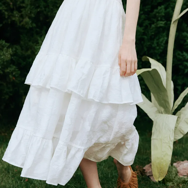 ELLE Casual Long Skirts Women's White-4