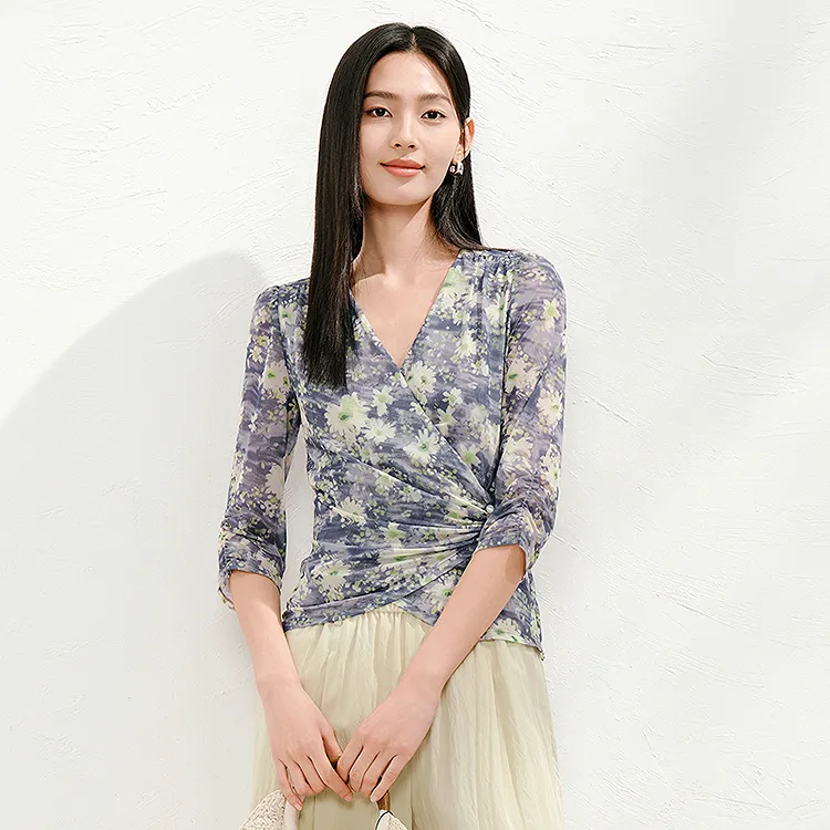 JZ. ANNAKRO Chiffon Shirt Women's Flower Violet Blue-2