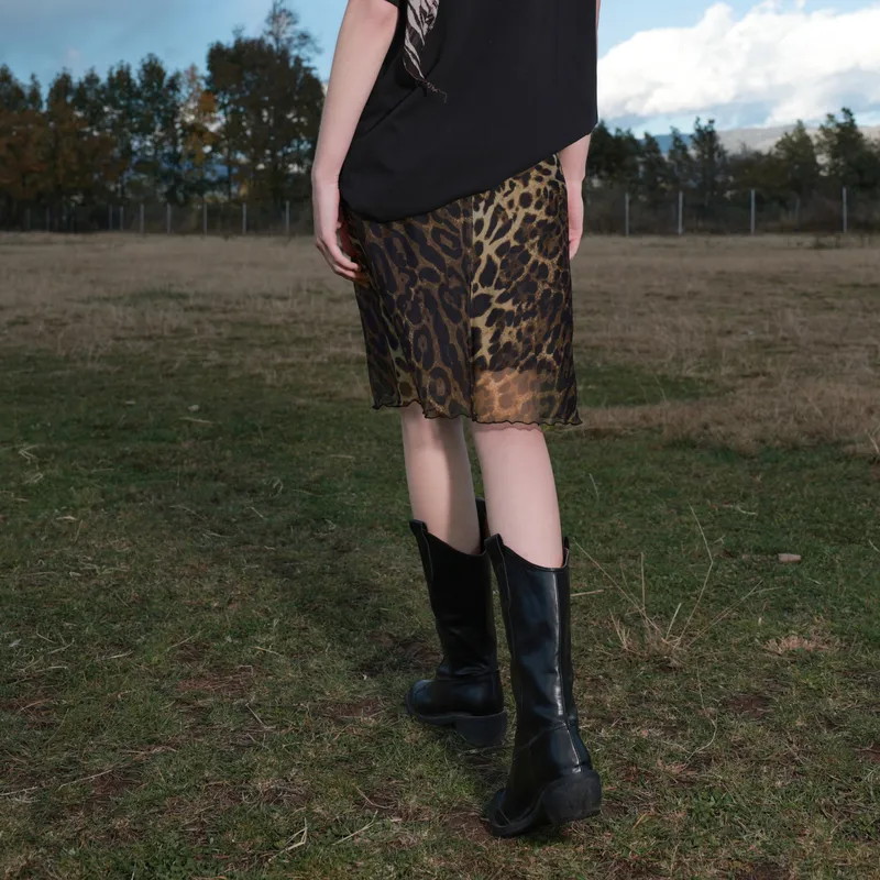 3COLOUR Casual Long Skirt Women's Hazelnut Brown Geometry-6