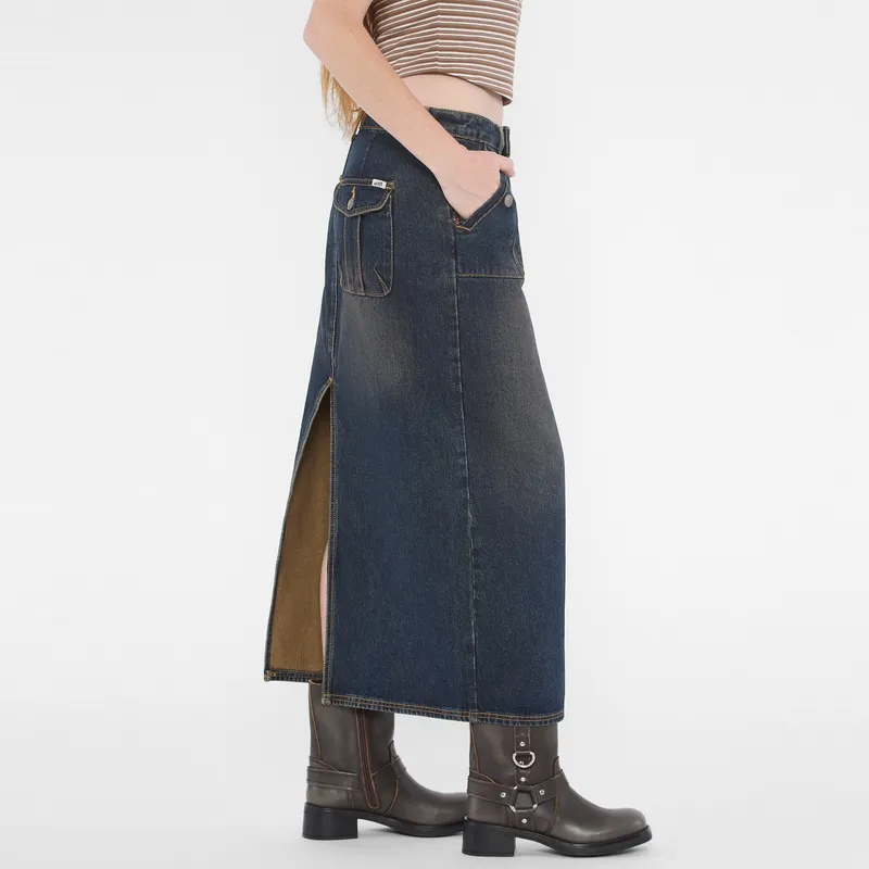GUESS Denim Long Skirt Women's Washed Blue-3