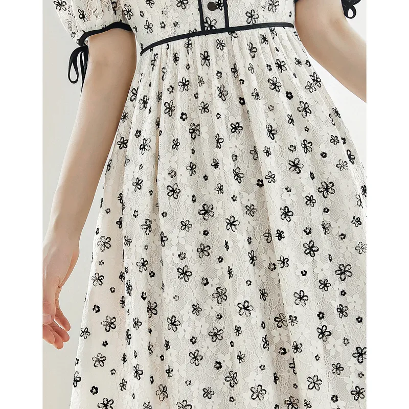 Like The Age Of Water Summer Short Sleeved Dress Regular Women's Black White-4