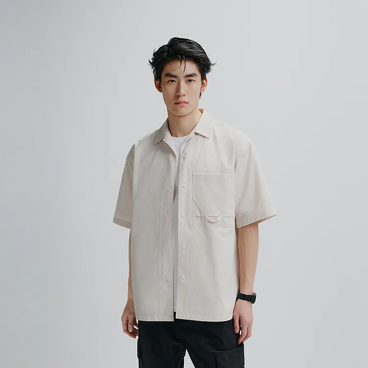 PEACEBIRD MEN Shirts Unisex Apricot Batch 1 Loose Fit-4