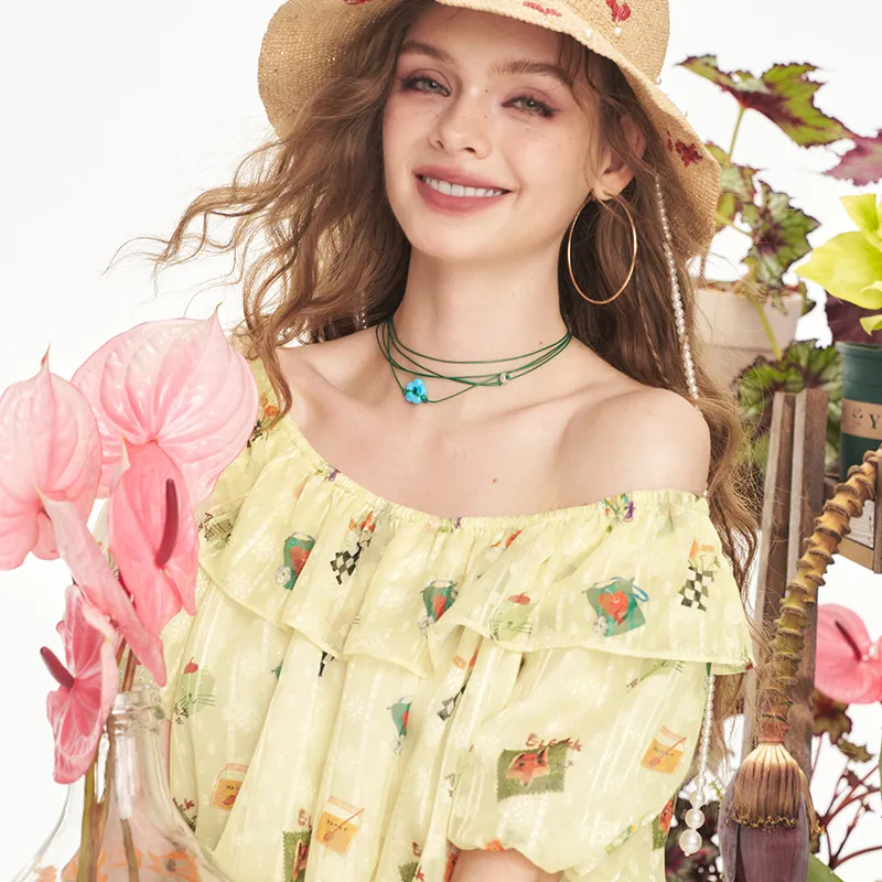 ELF SACK Chiffon Shirts Women's Fox Yellow Cream-6