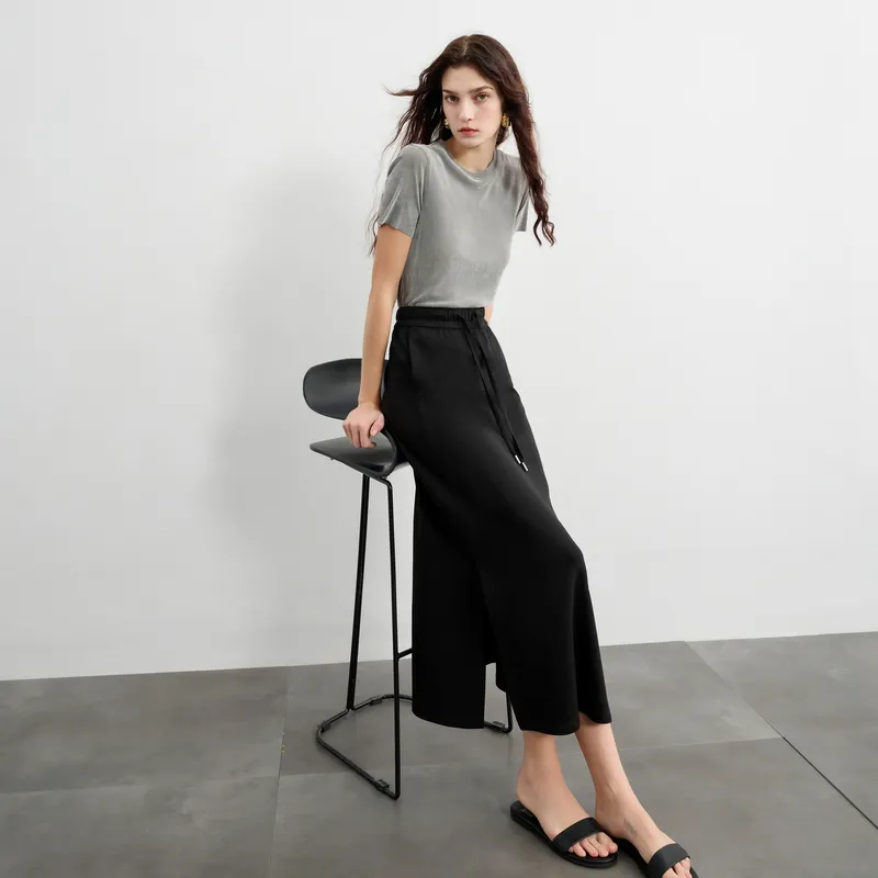 3COLOUR Casual Split Long Skirt Women's Classic Black-5