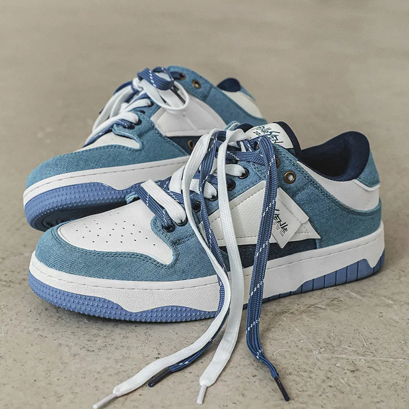 Year By Year Anti Slip Wear Resistant Low Top Skateboard Shoes Men's Denim Blue-1