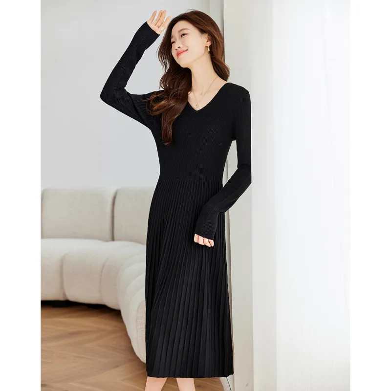 Love Elaine Spring Fall Long Sleeved Dress Women's Black-7