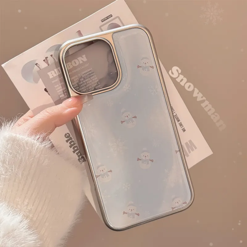QIZHENG TPU Material Electroplated Instagram Style Snowman Phone Case Compatible With Apple 16 Pro Max/15/14/13/12/11-4