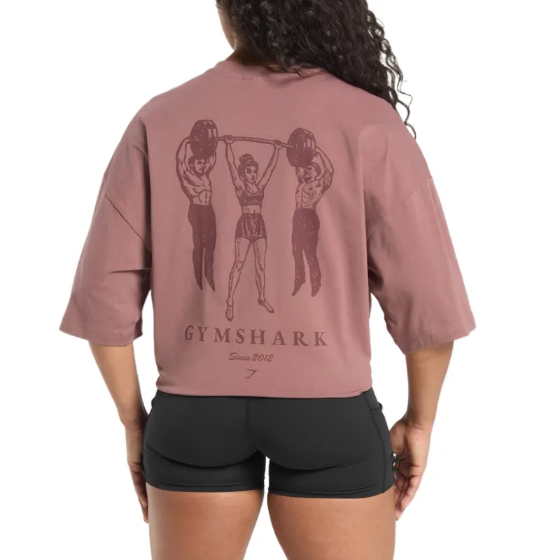 GYMSHARK Drop Shoulder Sleeve T Shirt Women's Brick Brown-1