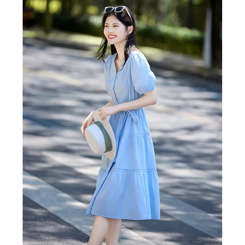 Still Quiet Short Sleeved Dress Women's Snow Crystal Blue-1