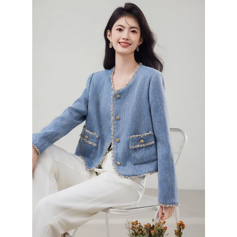 XINFEIYU Jacket Women's Denim Blue-1