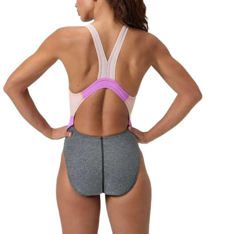 Speedo Heather Quantum Fusion Splice One piece Swimsuit Women's Gray/Pink-5