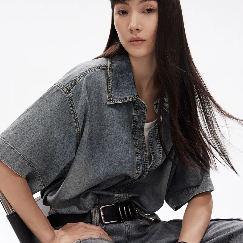 ONLY Shirt Women's Washed Denim Blue-5