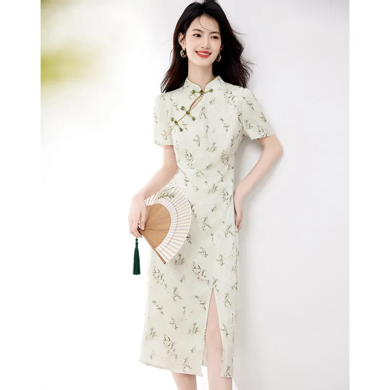 XINFEIYU Short Sleeved Dresses Women's Bamboo Green-1