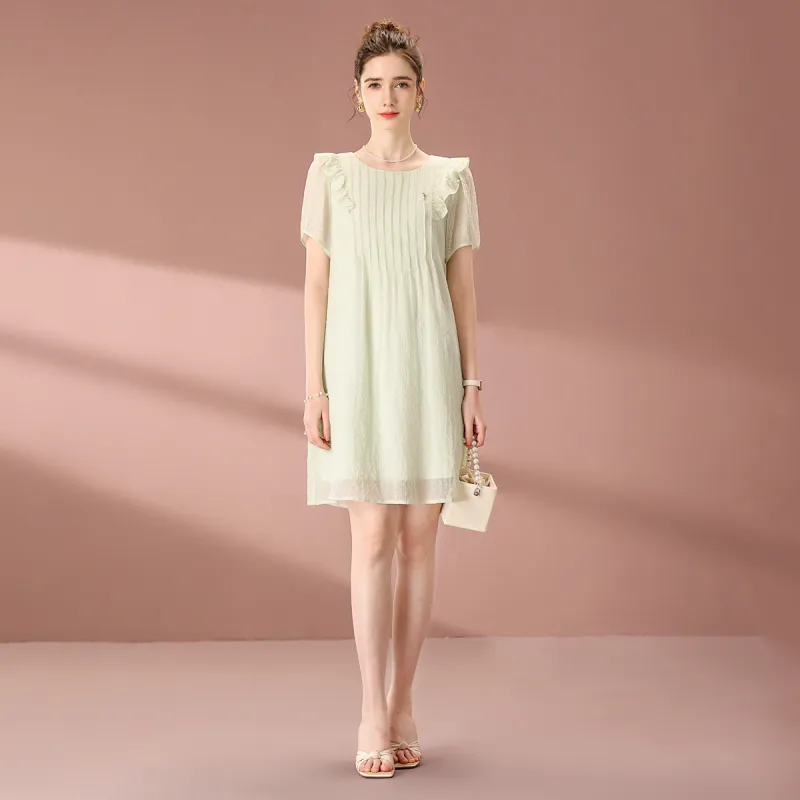 FENHONGMALI Spring, Summer, Fall Short Sleeved Dress Regular Women's Green-2