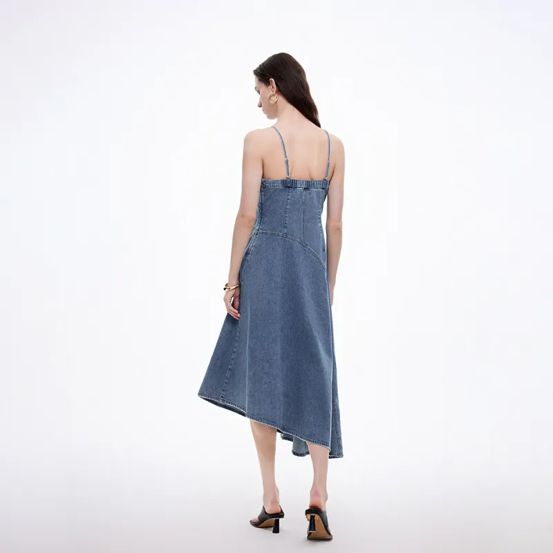 ONLY Slip Dress Women's Washed Denim Blue-4