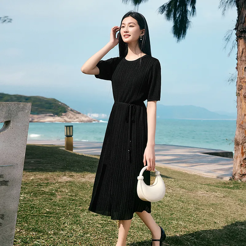 JZ. ANNAKRO Short Sleeved Dress Women's Plain Black-4