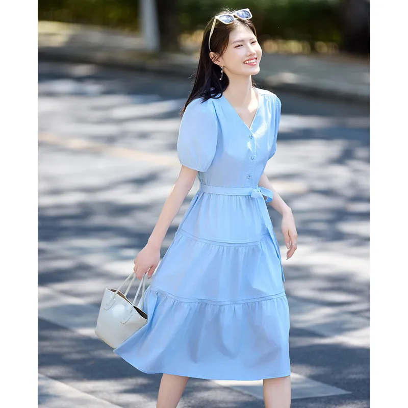 Still Quiet Short Sleeved Dress Women's Snow Crystal Blue-2
