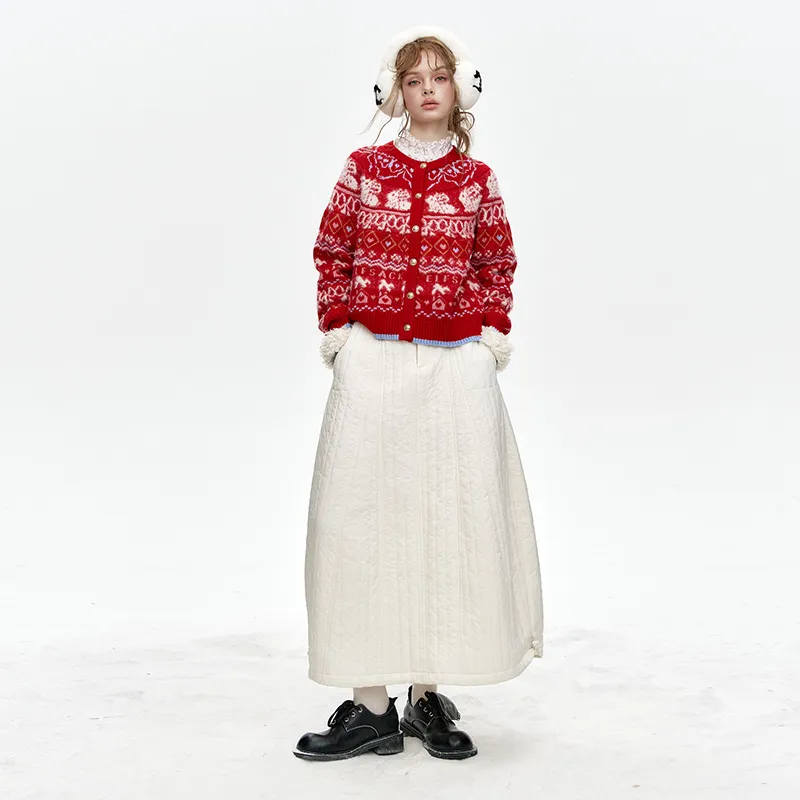ELF SACK Casual Long Skirt Women's Versatile Milk White-5