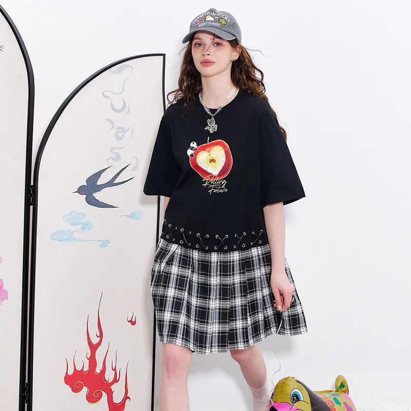 ELF SACK Short Sleeved Dress Women's Apple Black-3