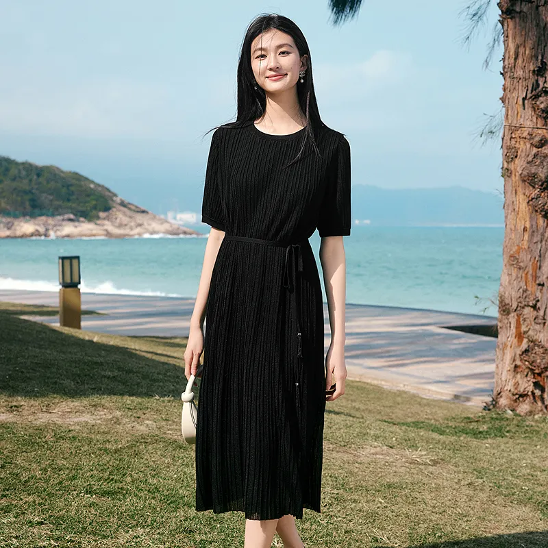 JZ. ANNAKRO Short Sleeved Dress Women's Plain Black-2